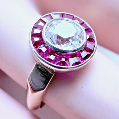 Vintage 18ct Gold Diamond & Ruby Cocktail Ring 0.60ct Natural Old Cut Size 6.75