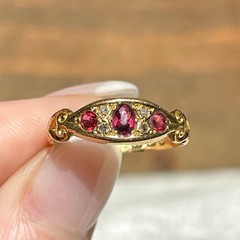 Art Deco Style Edwardian 7 Stone Pink Ruby Lab Created Diamond Ring 18k Gold FN