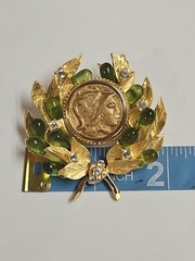 Vtg JBK CAMROSE & KROSS Jaqueline Kennedy Signed JBK USA Greek Coin Brooch