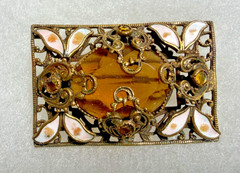 Vintage Brass Filigree Faux Topaz Brooch