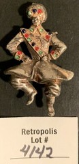 Vintage Brooch Pendant Gold Tone Russian Dancer Multicolor Cabochons