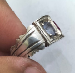 Natural Blue Ceylon Stone & Natural Ruby Stone Ring Two Stones Ring Birth Ring