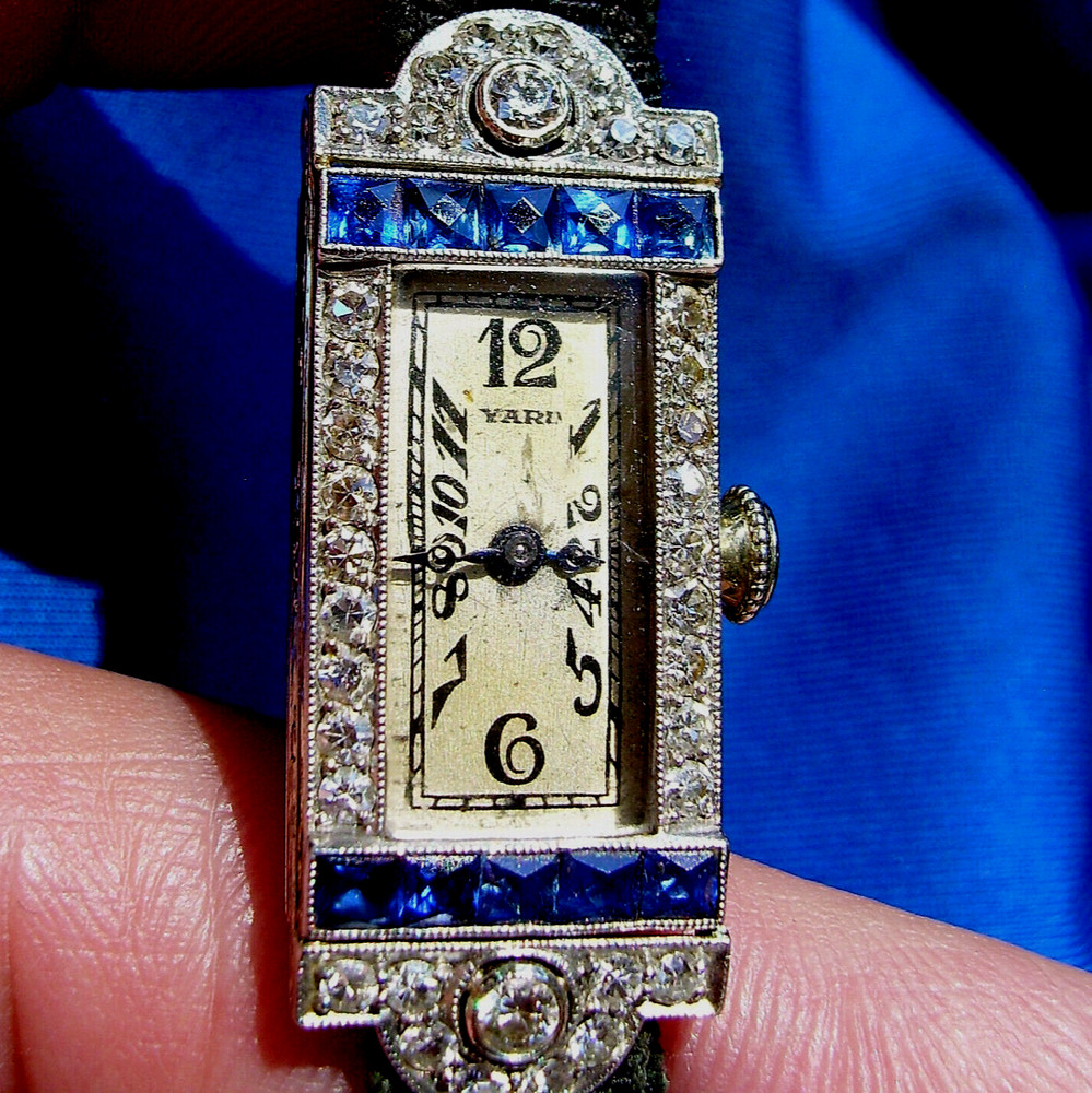 ORIGINAL Art Deco Raymond YARD Antique Diamond Sapphire Platinum Gatby era Watch