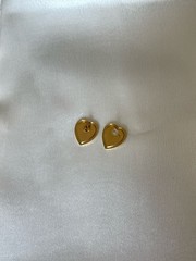 Vintage Green Marbled Enamel Heart Stud Earrings with Gold Tone Trim