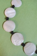 Vintage MOTHER OF PEARL Flat Disks & Black Crystal Beaded Choker Necklace