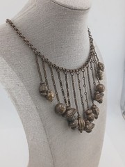 Victorian Revival Russian Gold Festoon Bib Dangling ribbed orbs Collar necklace
