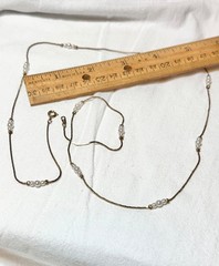 Vintage Signed Korea Gold Tone & Faux Pearls Station Dainty Necklace 29 in