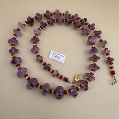 Vintage Hand Carved Amethyst Melon Bead Necklace