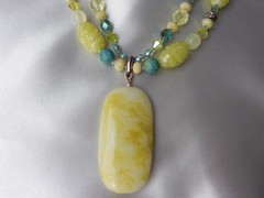 Larzo Necklace Pendant Yellow Jasper Yellow Opalite, Lemon Jade, Blue Opal Plus