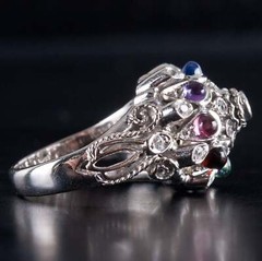 Vintage 1970’s 14k White Gold Multi-Stone Dome Style Ring 1.76ctw 8.8g