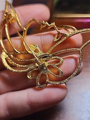 Tona Signed Lady Brooch With A Clear Rhinestone Pendant 3in X 2in