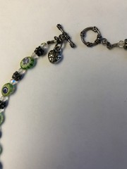 Vintage 1950s Murano millefiori green and blue glass beaded choker necklace 16”