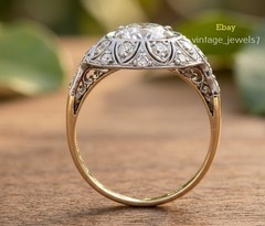 Art Deco Style Lab Created Diamond Vintage Filigree Ring 14K Two-Tone Gold Over