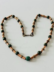 Vintage 1950s-1960s MCM Modernist Malacite And Copper And Brass Accent Choker