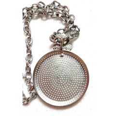 Vintage Turquoise Pendant Necklace Silver Tone Marcasite Style Thick Oval Link