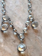Antique Edwardian Art Deco Sterling Riviere Rock Crystal Rhinestones Necklace