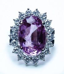 Vintage Large Natural Pink Spinel Diamond Ring 14K White Gold AGI Certificate