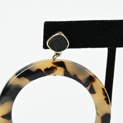 SugarFix Pierced Hoop Earrings Round Dangle Acrylic Tortoise Druzy Retro Glam