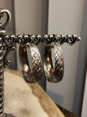 925 Sterling Silver Brushed Textured Hoop 30mm Wide 8mm Earrings 5.7g