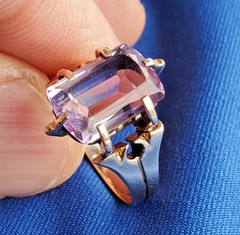 Original VINTAGE Amethyst Solid 14K ROSE GOLD DECO Engagement Ring Solitaire 7