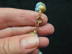 Vintage Blue Speckled w/Gold 10mm Bead Necklace