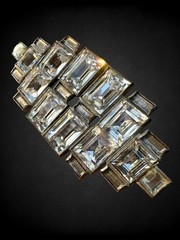 Vintage Emerald Cut Crystal Art Deco Pot Metal Huge Geometric Statement Brooch