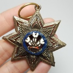 Vintage Prince of Wales Logo Enamel 8 Pointed Star Medallion Pendant Bronze Tone