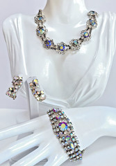 Estate VNTG Rainbow Clear AB Rhinestone High Sparkle Necklace Bracelet Earrings