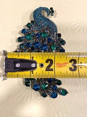 Vintage Peacock Brooch/pendant With aqua, Blue & Green Rhinestones Elegant Jewel
