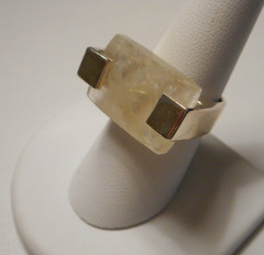 Vintage Modernist Sterling 925 & Faceted Rutilated Quartz Ring 15.1g Size 8