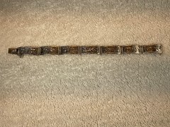 Vintage Chinese Export .900 Silver 7 Panel Bracelet Phoenix Archaistic Design
