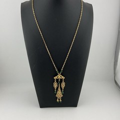Vtg Necklace GoldT MCM Green Lucite Beads Asian Style Feminine 20” Boho Chic
