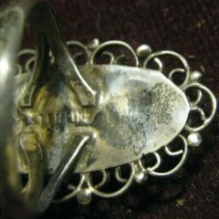 Early Eagle Mark STERLING w/ 21mm OVAL TURQUOISE Wire & Dots Ring. Size 4 LQQK!
