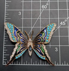 Large Vintage Unsigned Jomaz Gold Tone Enamel Rhinestone Butterfly Brooch ⚠️Read