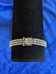 Vintage Sterling Silver Triple Strand Diamond Tennis Bracelet Size 6.75 Nice One