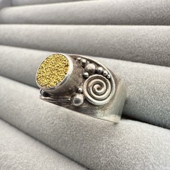 Sajen Sterling Silver Ring Adjustable Drusy Druzy Quartz Gold 925 7.75 – 9.75