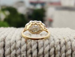 Art Deco Style Round Cut Lab-Created Diamond 14K Yellow Gold FN Anniversary Ring