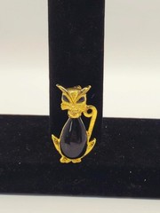 Vintage gold Plate Black Enamel Cloisonne Cat-Kitten Brooch