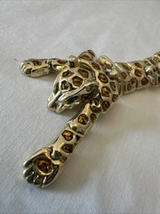 VTG Articulated Leopard Shoulder Brooch Gold Tone Amber Enamel Big Cat Pin 1980s