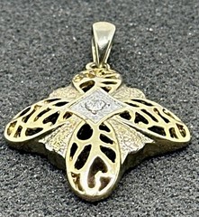 Vintage Gold Plated Clear Rhinestone Ornate Filigree Art Deco Pendant