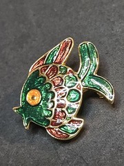 Vintage Ivana Trump Enamel Fish Brooch 1980’s Cloisonne’ Look Teal Purple
