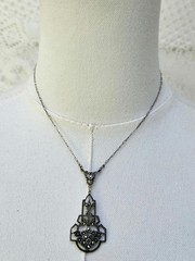 1915 Antique Art Noveau Sterling Silver & Marcasite Drop Necklace