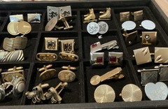 VINTAGE 87 PC MEN’S JEWELRY LOT CUFFLINKS TIE BARS CHAINS, TACS & SETS FREE SHIP