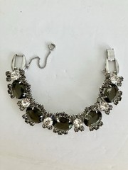JULIANA Large Smoky Oval Glass Clear & Gray Rhinestones 5 Link Bracelet GORGEOUS