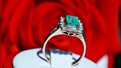 14k rose gold 0.78ct natural diamond sz 4.25 ring emerald vtg treated 2.50g 3823