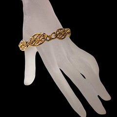 Napier Ornate Chain Link Bracelet Vintage Gold Tone Open Work Filigree Rococo