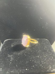 Vintage Faux Fire Opal Ring Gold Tone Adjustable Retro Mid Century Art Glass