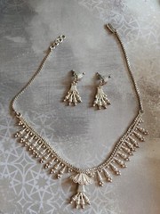 Vintage necklace earrings SET India style silver alloy not sterling lightweight