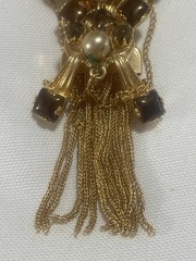 Vintage JULIANA DELIZZA Root Beer Amber Topaz Rhinestone Dangle Brooch Earrings