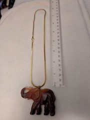 Glass Elephant Pendant And 18 Inch 2.5 mm Herringbone Chain Vintage